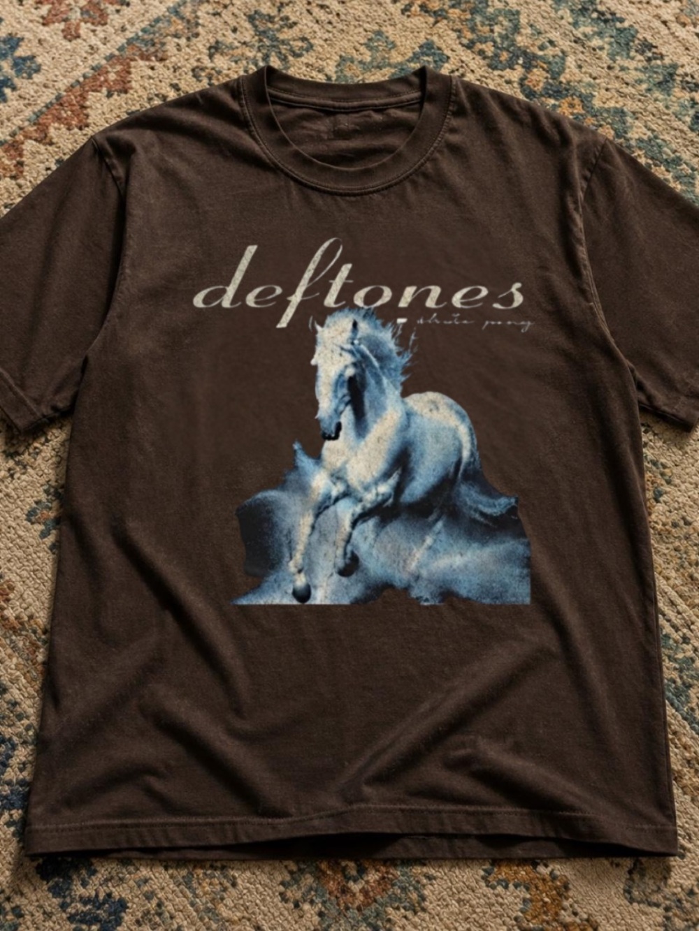 Gildan Brown Tee with Blue Horse Graphic - Deftones Print